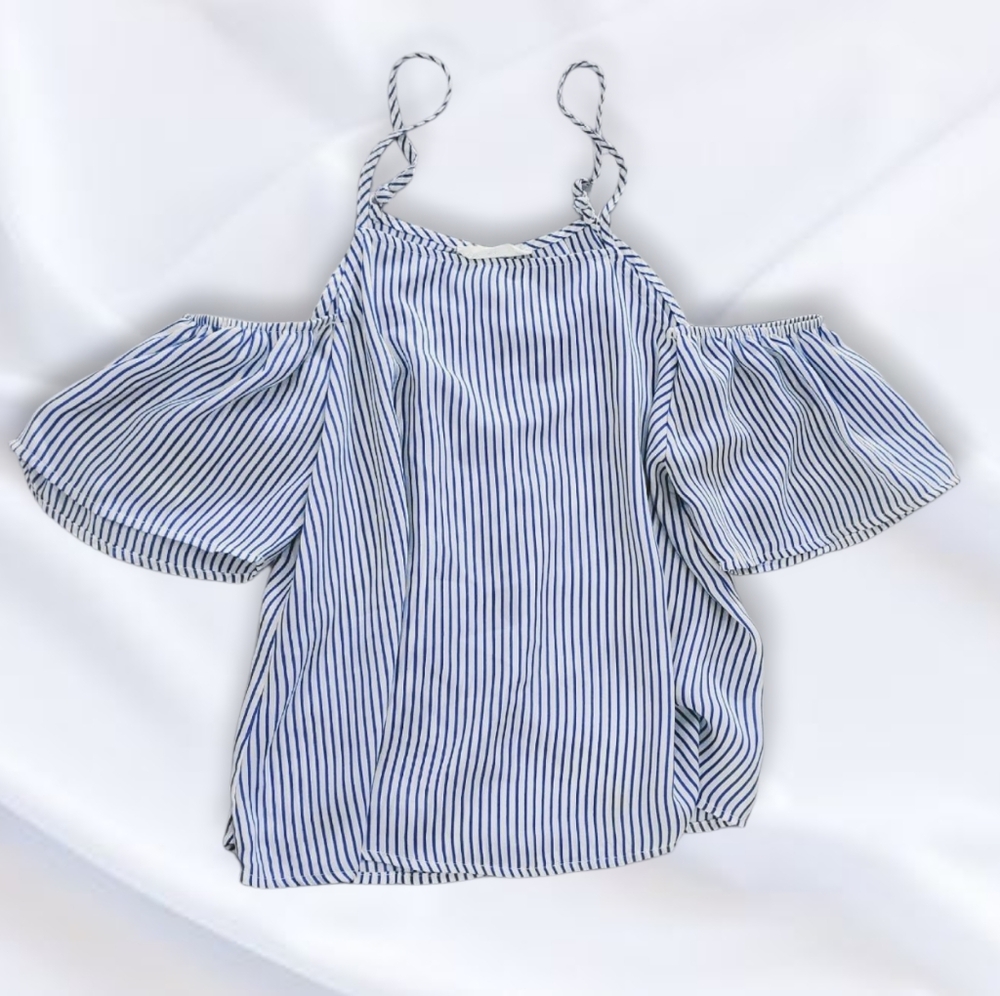 Elodie Flowy Off the Shoulder Boho Pinstripe strappy top- S - NWOT